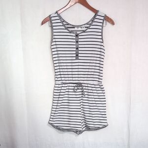 Cato Girl's White Black Striped Sleeveless Romper Size Extra Large